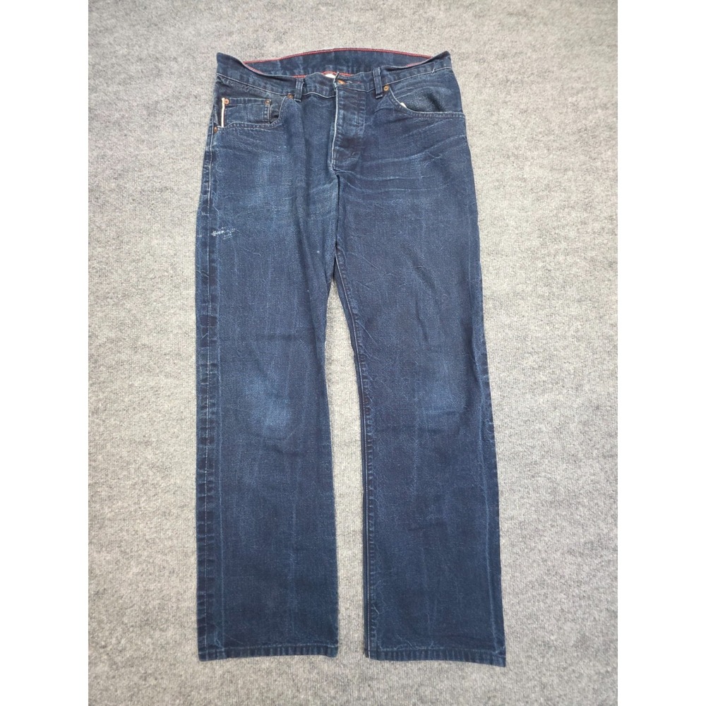 Raleigh Denim Selvedge STRAIGHT Jeans Men's 34 (FITS 32x29) Blue White Cone USA